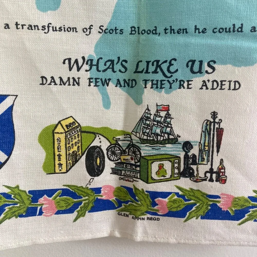 2 Vintage Scottish Linen Tea Towels Linanne Glen Appin Kitchen Unused Scotland